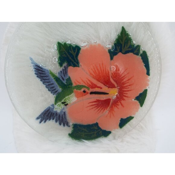 Peggy Karr Fused Art Glass 8" Hummingbird Plate with Box - Picture 4 of 12